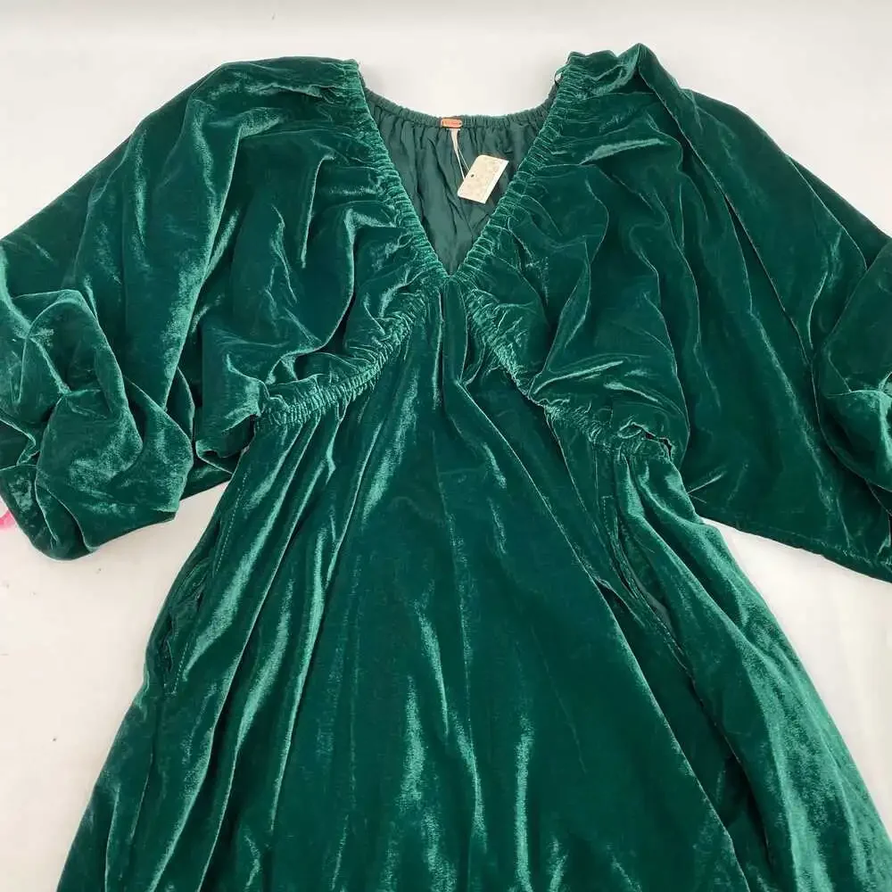 Free People Green Velvet Puff Sleeve Mini Dress | Women’s XS